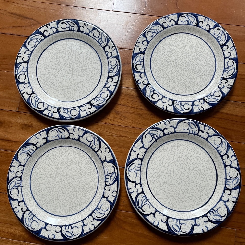 Dedham Pottery The Potting Shed Signed Plates Rabbit Bunny Lot of 4 MINT
